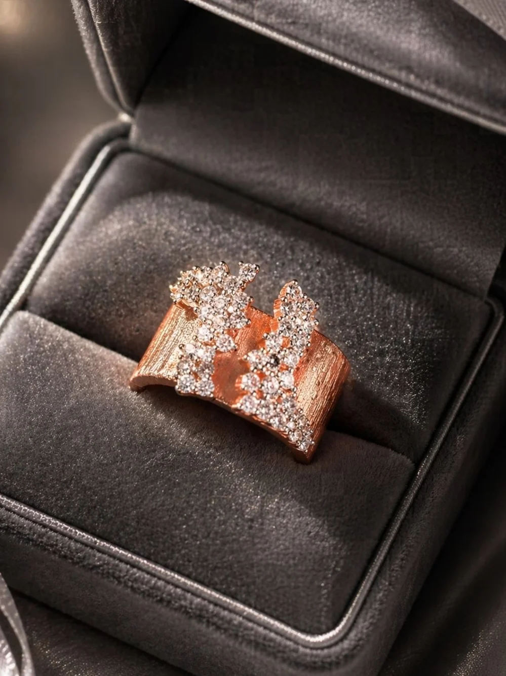 Rose Gold Crystal Wide Statement Ring
